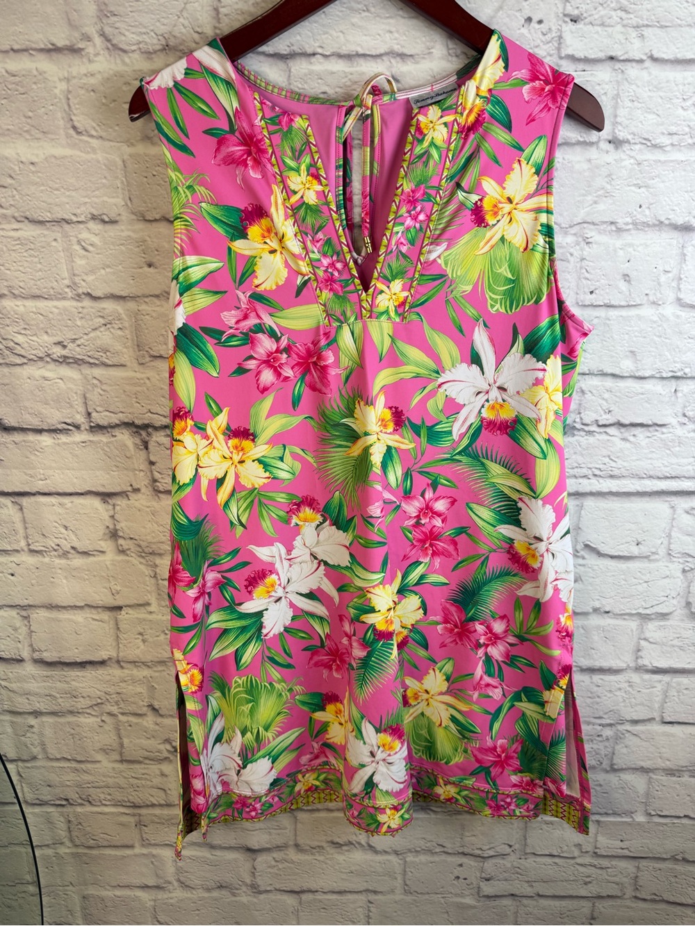 Tommy Bahama Women Large Orchid Garden Pink Swim Cover Romper Floral dress 14